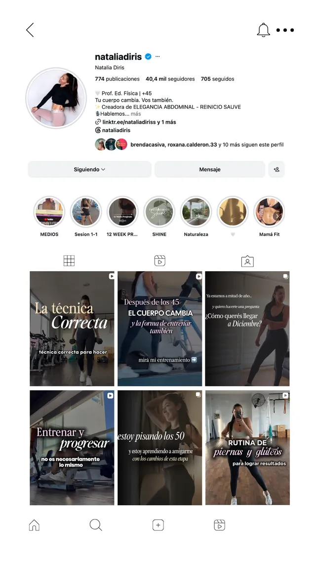 Muestra de contenido e identidad visual de Natalia Diris