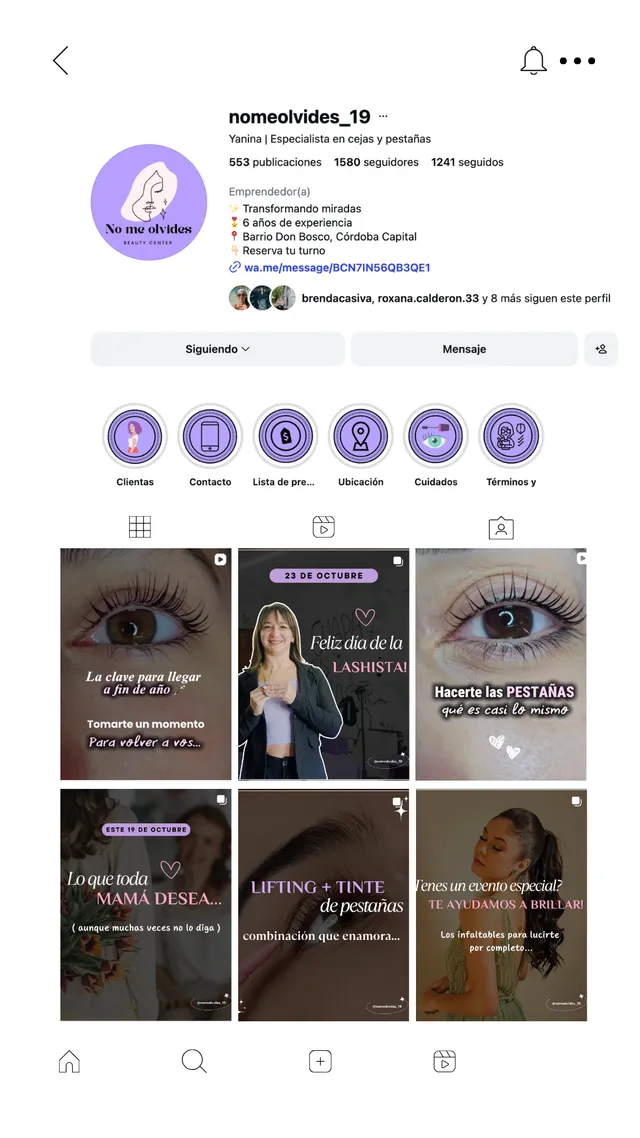 Muestra de contenido e identidad visual de No Me Olvides